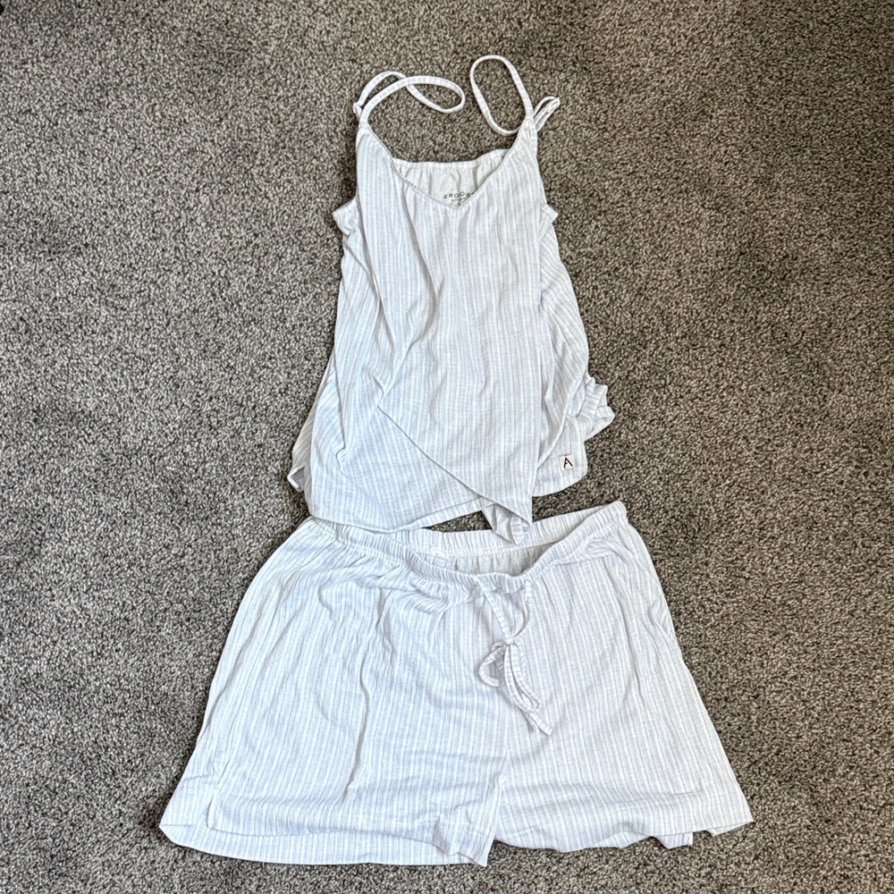 White Striped Tank and Shorts Set